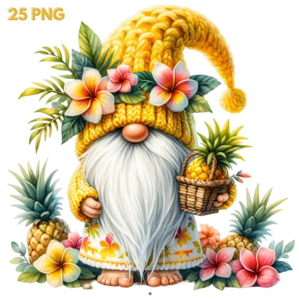 Watercolor Pineapple Gnome Png, Pineapple Tropical Gnome Clipart,Gnomes Clipart, Cute Cherry Gnome, Pineapple Sweet png, Gnome sublimation