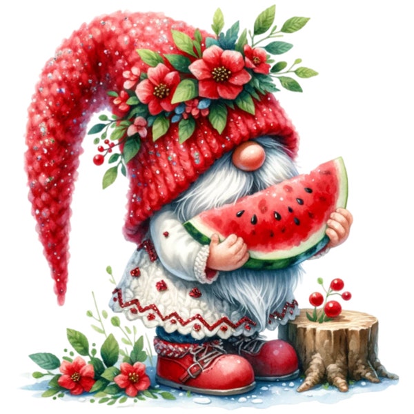 Pastèque Gnomes Clipart Png, Png pastèque, Fruits aquarelle jardin d'été, Gnome des cliparts été, Fruits Gnomes Png, sublimation Gnome