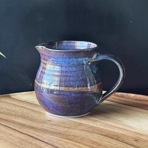 Studio Pottery Creamer | Blue Mauve Amber Tones | Vintage Circa 1980s