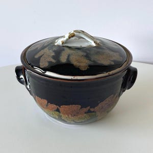 Studio Pottery Crock | Vintage 1970s | Distinctive Tenmoku-Style Drip Glaze | Bread Crock | Serving Vessel | Decorator Statement Piece