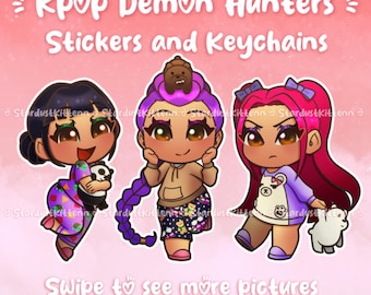 Kpop Demon Hunters - Huntrix x Bears - Zoey - Rumi - Mira - Epoxy keychains and vinyl stickers