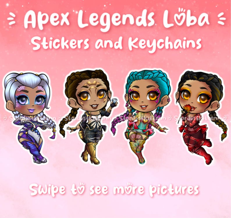 Apex Legends - Lunar Goddess - Astral Treasure - Sherbert Sunset - Lady in Red Loba - Epoxy keychains and vinyl stickers image 1