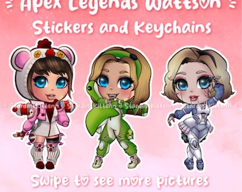 Apex Legends - クポパワー - ナイトタイムネッシー - 磁器人形ワットソン - エポキシキーホルダーとビニールステッカー
