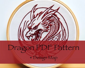 Dragon Embroidery Pattern PDF with Design Map |DIY Crafters' Delight | Boy DIY Gift | Digital Download, Medium Difficulty