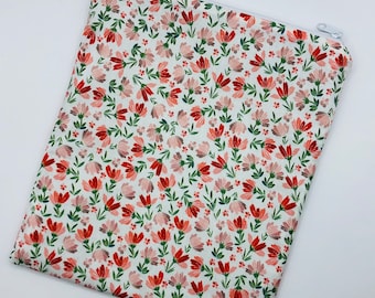 Waterproof and zipped book pouch - Floral (size of your choice)