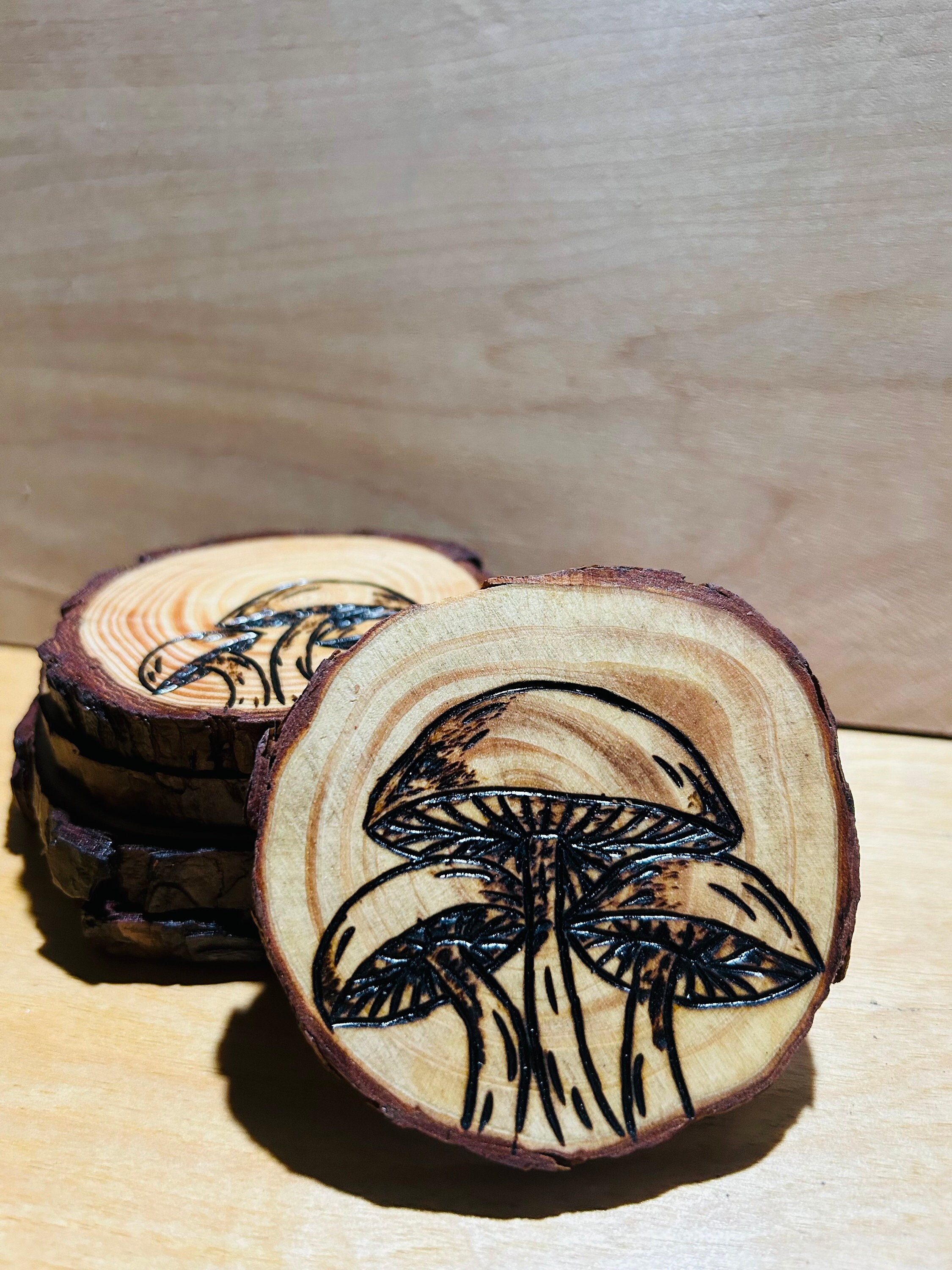 Wood Burned Sunflower Coasters Handmade Stocking Stuffer Rustic