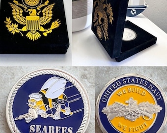 US Navy Seabees We Build We Fight Challenge Coin With Special Velvet Case