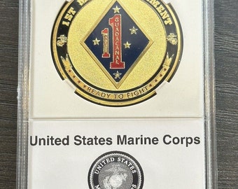 US Marine Corps - 1st MARINE REGIMENT Challenge Münze mit Etui