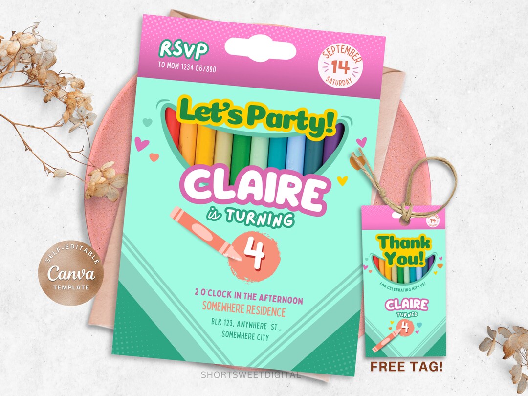 Crayon Theme Printable Invitation Template, Crayon Editable Girls ...