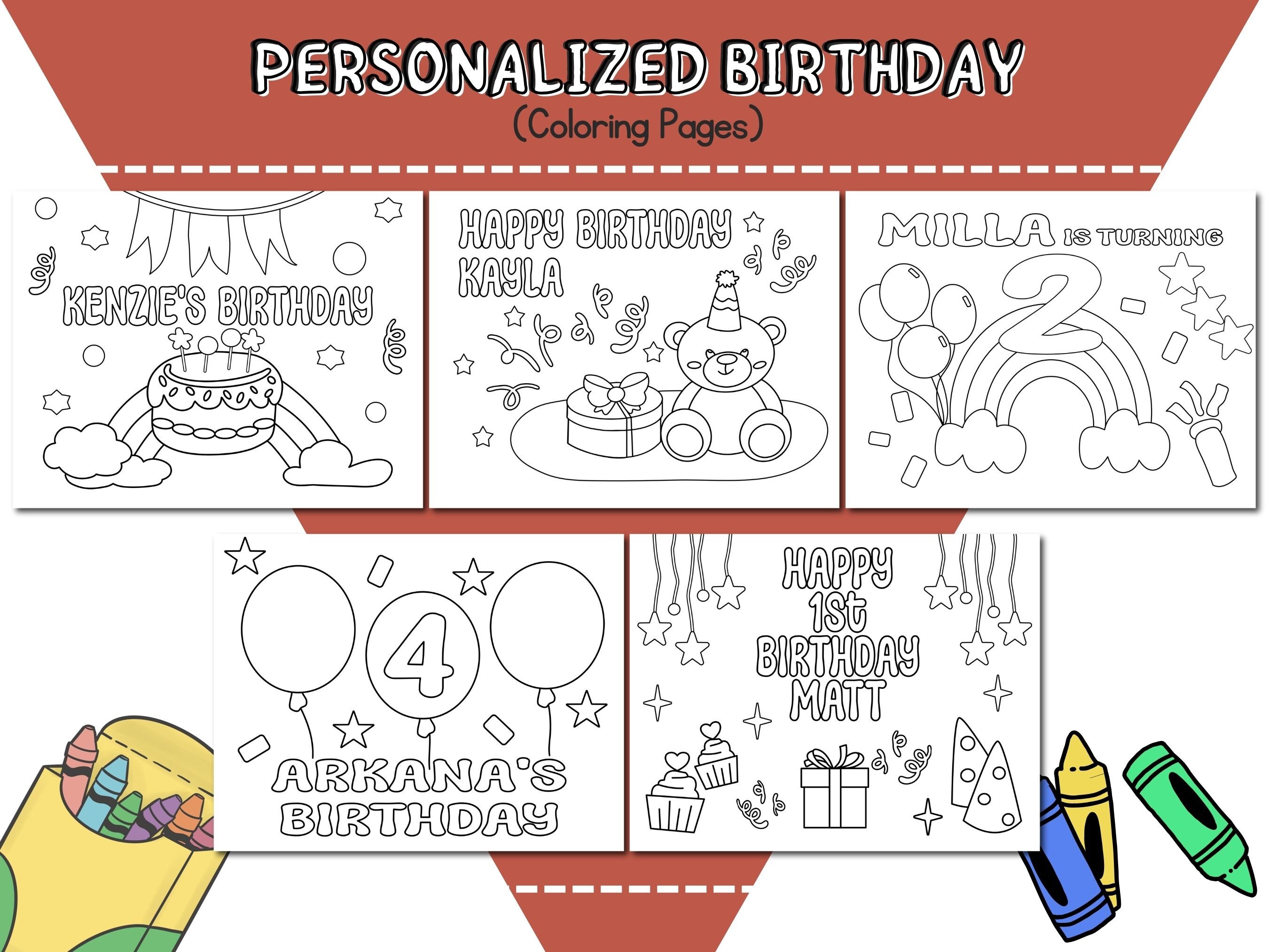Personalized Birthday Coloring Pages for Kids, Custom Birthday Party