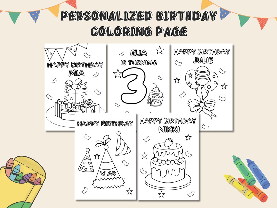Personalized Birthday Coloring Pages for Kids, Custom Birthday Party ...