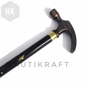 Handcrafted Hammer Handle Walking Stick | Vintage Brass & Wood Cane | Unique Gentleman’s Cane | Collectible Walking Stick Gift