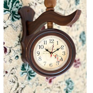Dual Face Wooden Wall Clock: Vintage Nautical Style, Silent Quartz 8 inch