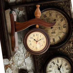 Dual Face Wooden Wall Clock: Vintage Nautical Decor, Silent Quartz