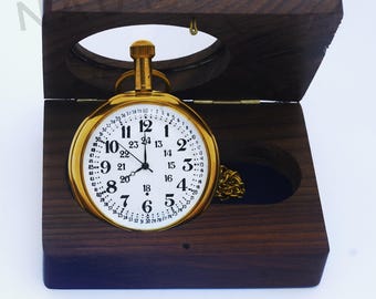 Vintage Brass Anchor Pocket Watch with Wooden Box: Steampunk Nautical Gift