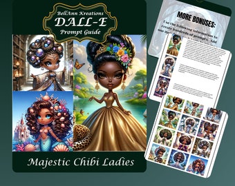 Afroamerikaner Chibi Majestic Ladies | AI Prompt-Anleitung | 12 Beispielbilder | 17 Anweisungen | Benutzerdefinierte GPTs | Gewusst wie: Ressourcen | Bonus-Material