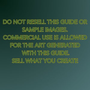 Peut inclure: Texte sur un fond vert qui dit : "NE REVENDEZ PAS CE GUIDE OU LES IMAGES D'&Eacute;CHANTILLON. L'UTILISATION COMMERCIALE EST AUTORIS&Eacute;E POUR L'ART G&Eacute;N&Eacute;R&Eacute; AVEC CE GUIDE. VENDEZ CE QUE VOUS CR&Eacute;EZ."