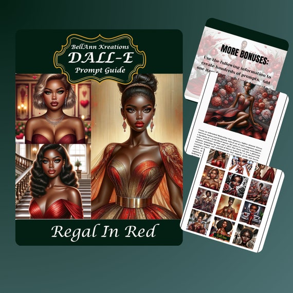 Regal in Red | DallE3 & ChatGPT v4 Ai Art Prompt Guide | AI Prompts For Black Women | 17 Prompts | 12 Samples | Bonus Material