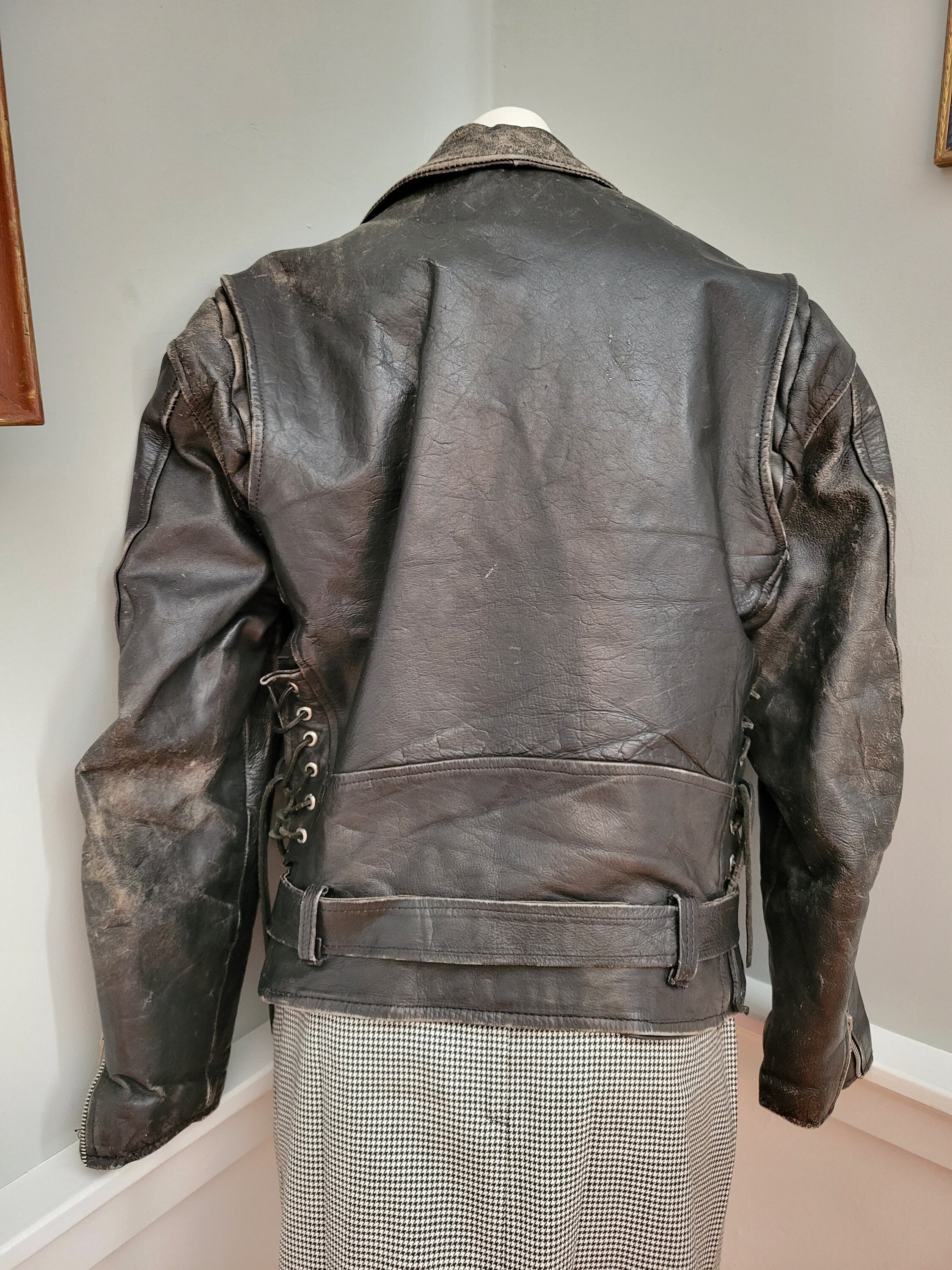 Vintage 80s Leather Motorcycle Jacket, Excelled Black Biker Coat 