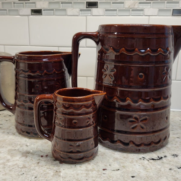Assorted MCM Mid-Century 1950s Mar-Crest Daisy and Dot Ceramic Pottery Colorado Brown Pitchers As Is