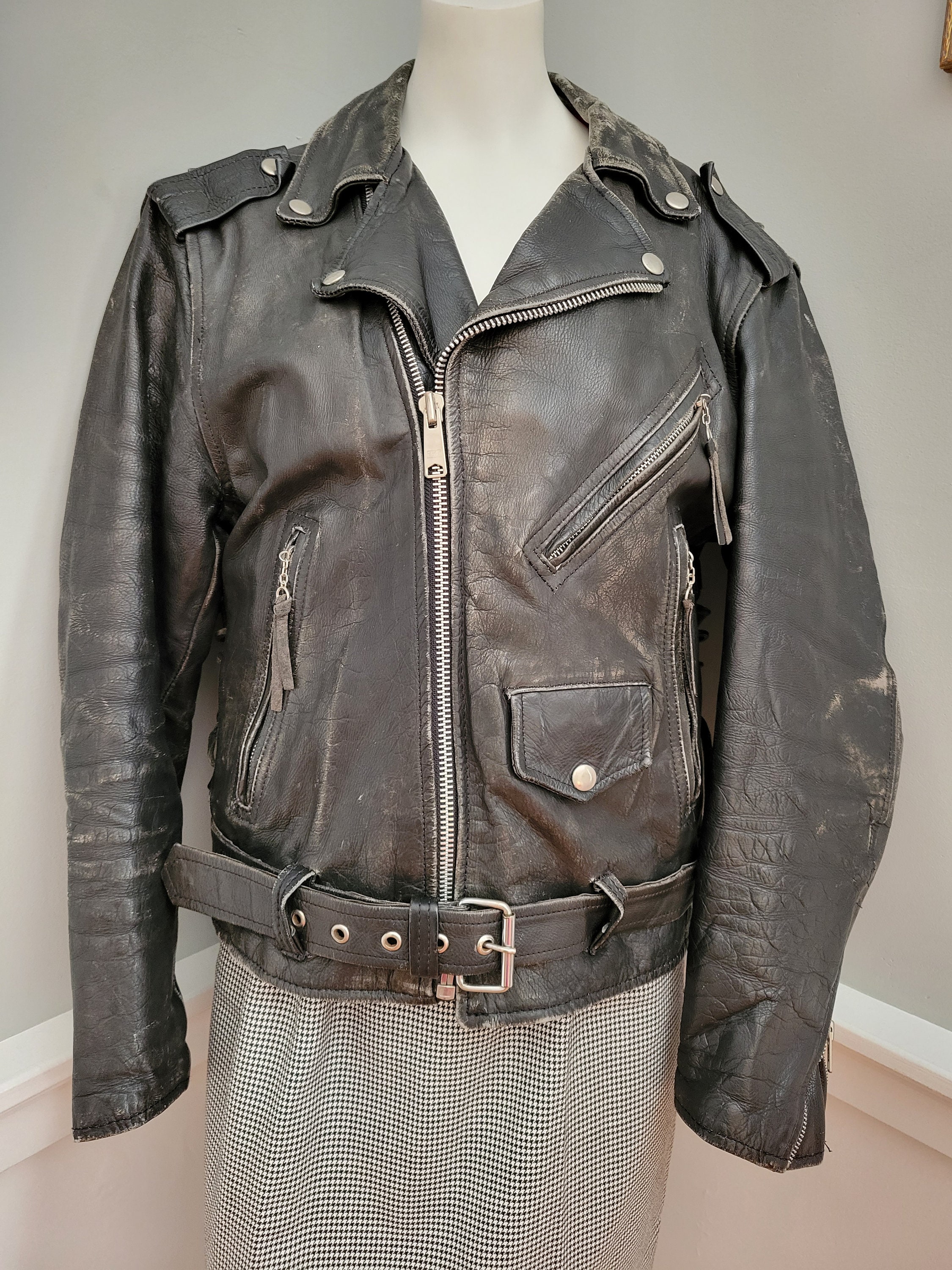 Vintage 1980s Excelled Black Genuine Leather Motorcycle Vintage 1980s Excelled Black Genuine Leather Motorcycle