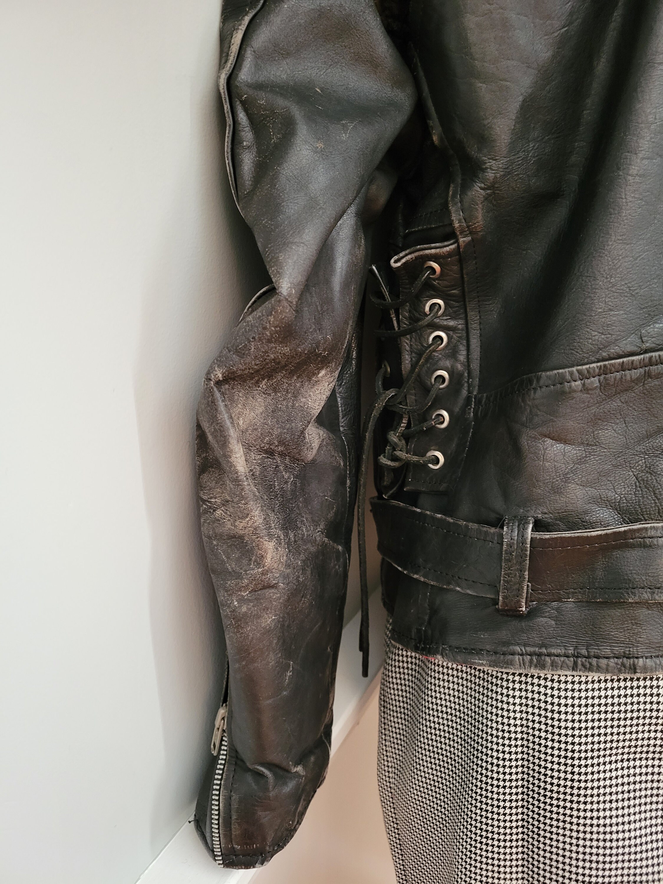 Vintage 1980s Excelled Black Genuine Leather Motorcycle