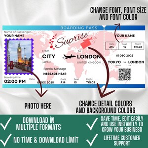 Bearbeitbare Bordkartenvorlage, Flugticket Canva, druckbare Flugtickets, benutzerdefinierte Bordkarte Canva-Vorlage, Bordkarte