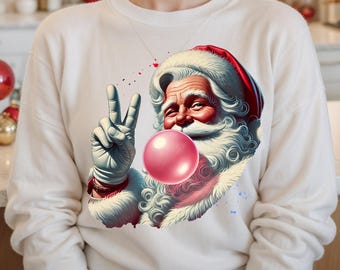 Retro Santa Christmas Blowing Bubble PNG, Vintage Merry Christmas PNG, Funny Santa With Sunglasses Xmas Holiday Sublimation Digital Download