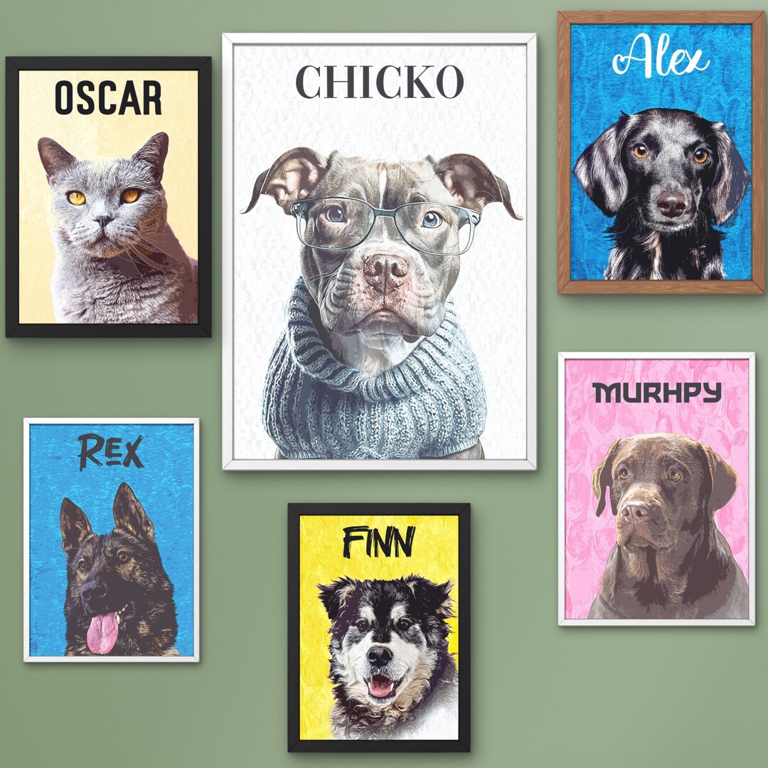 Custom Pet Portraits Using Pet Photo Personalized Digital Dog Portraits ...