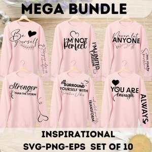 Boho motivazionale SVG PNG Bundle / Self Love SVG Bundle l Inspirational Sleeve Felpa Design Svg Bundle / Empowered Women Svg / Png file