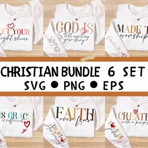 Boho Christian SVG Png-Bundle, religiöses Design, Ärmel-Sweatshirt-Design, Bibel-Vers, Psalm, Jesus, Gott, Glaube, Png