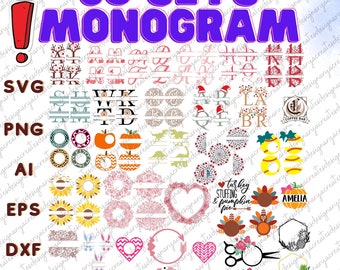 Monogram Bundle SVG/DXF/PNG,38 sets Monogram Bundle Sports,Valentine, Family, Heart,table,Digital Download, individual letter svg/dxf/png