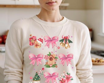 Coquette Pink Christmas Png, Pink Bow Christmas Png,Trendy Santa Png,Christmas Sublimation Design,Vintage Christmas Png, Christmas Tree Png