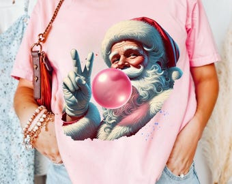 Retro Santa Christmas Blowing Bubble PNG, Vintage Merry Christmas PNG, Funny Santa With Sunglasses Xmas Holiday Sublimation Digital Download