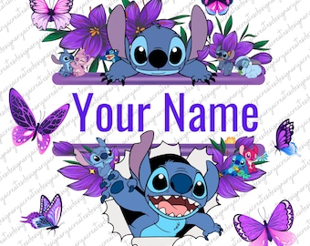 Personalized floral Stitch png sublimation design download, custom name Stitch png, cute Stitch png, sublimate designs download personalized