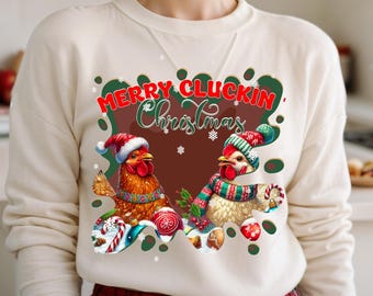 Merry Cluckin' Christmas, Christmas farmhouse Svg Png file, Funny Trendy Merry Christmas Chickens Svg Png Shirt, Tote bag Sublimation Design