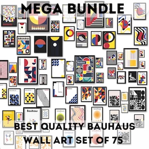 Bauhaus poster set of 75 premium printable wall art prints mid century modern minimalist abstract geometric bundle, digital print download