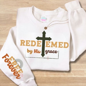Redeemed by his Grace Png Svg, Boho Christian Svg, Sleeve Shirt Design Svg, Faith Png Inspirational Svg, Psalm Svg, Church Svg