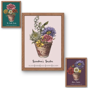 Mom&#39;s Garden Print, Birthday Gifts for Mom, Custom Birth Flower Bouquet Wall Art,Mum&#39;s Garden,Personalized Antique Flower Digital Print
