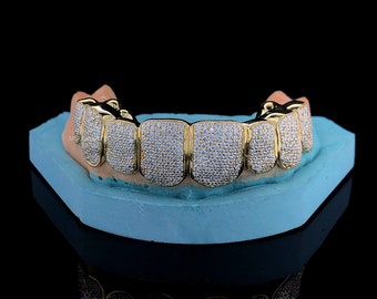 Grillz de plata de ley 925, 8 Grillz de diamante de moissanita VVS superiores y 8 inferiores, juego completo de Grillz de moissanita totalmente helado, Grillz de lujo, CS Grillz.