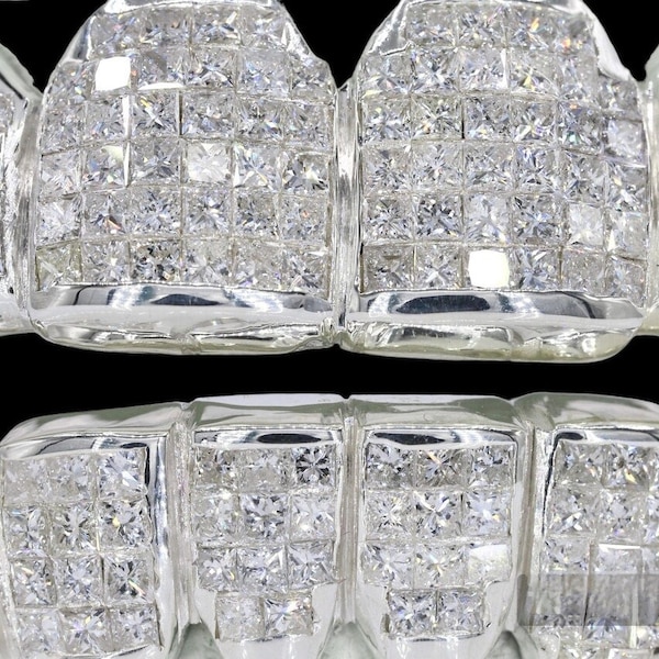 Moissanite VVS1 Custom Teeth Grillz | Iced Perm Cut / Custom Moissanite Diamond 10 on 10 Teeth Grillz / 925 Sterling Silver
