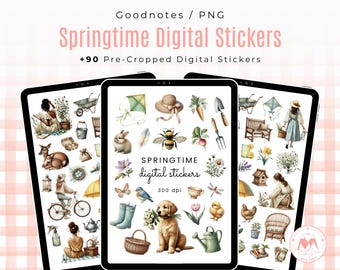 Springtime Digital Stickers, Spring Clipart, Aesthetic Spring Watercolor Clipart, Watercolor Digital Stickers, Goodnotes Digital Stickers