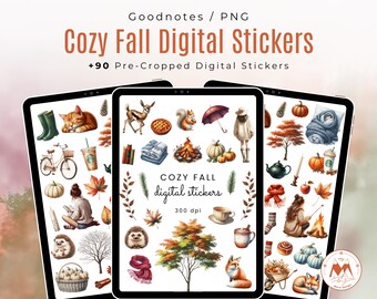 Pegatinas de acuarela de otoño: 93 imágenes prediseñadas de otoño, GoodNotes PNG (descarga digital)