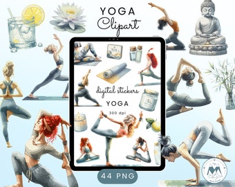 Yoga Clipart, Yoga Png, Yoga Poses Acuarela Clipart, Yoga Girl Pegatinas Digitales, Acuarela Yoga Meditación PNG, Esa Chica Pegatinas Digitales