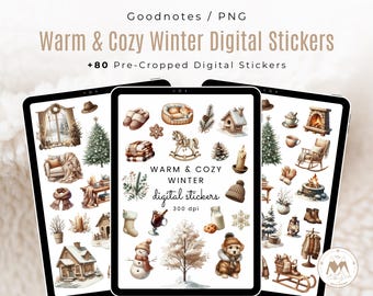 Warm and Cozy Winter Digital Stickers, Winter PNG,Aesthetic Winter Watercolor Clipart,Watercolor Digital Stickers,Goodnotes Digital Stickers