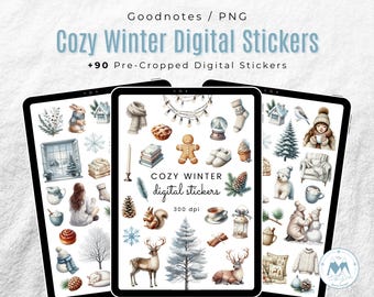 Pegatinas digitales acogedoras de invierno, imágenes prediseñadas de invierno, imágenes prediseñadas de acuarela estética de invierno, pegatinas digitales de acuarela, pegatinas digitales de Goodnotes