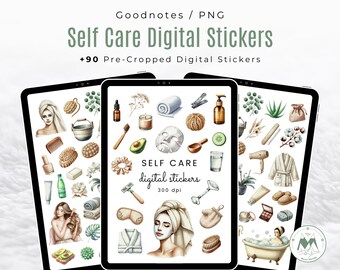 Watercolor Self-Care Digital Stickers: Goodnotes Planner Clipart (96 PNG)