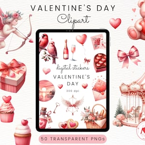 Valentine's Day Clipart, Valentine's Day Digital Stickers, Valentine's Day PNGs, Transparent Background, LOVE Digital Stickers, Love Clipart