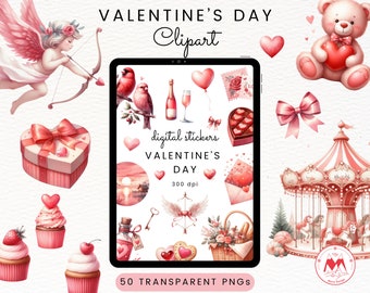 Valentine's Day Clipart, Valentine's Day Digital Stickers, Valentine's Day PNGs, Transparent Background, LOVE Digital Stickers, Love Clipart