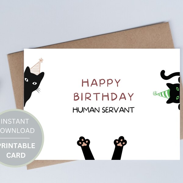 Funny Cat Birthday Card Printable Digital Download, Birthday Card for Cat Lover, Black Cats Birthday Card, 7x5 Birthday Greeting Card